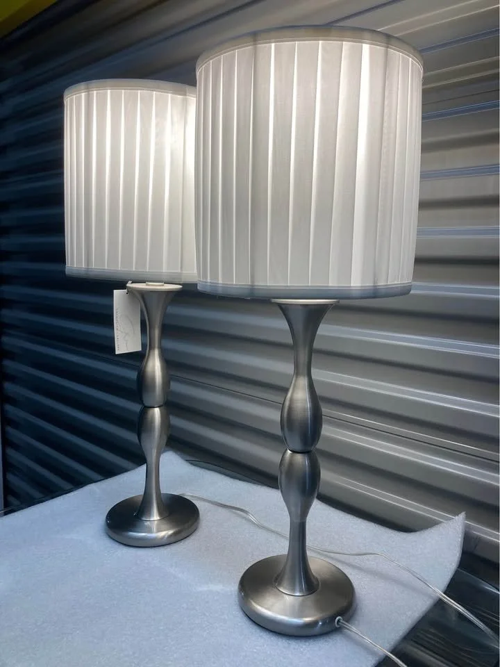 Brushed Nickel Lamp With White Shade