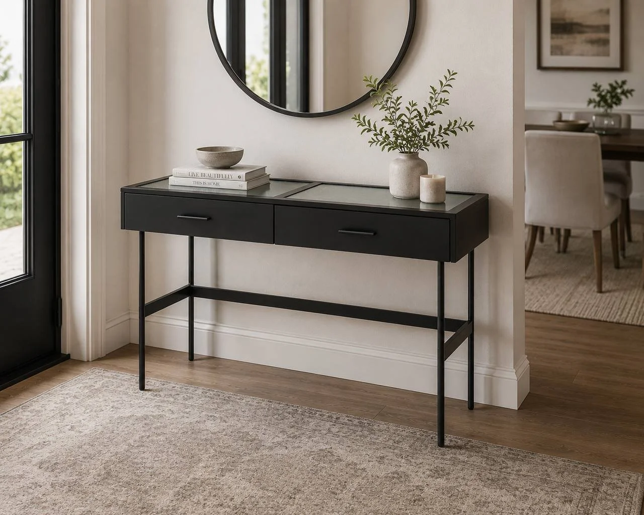Emery Console Table (Black Steel & Black Wood)