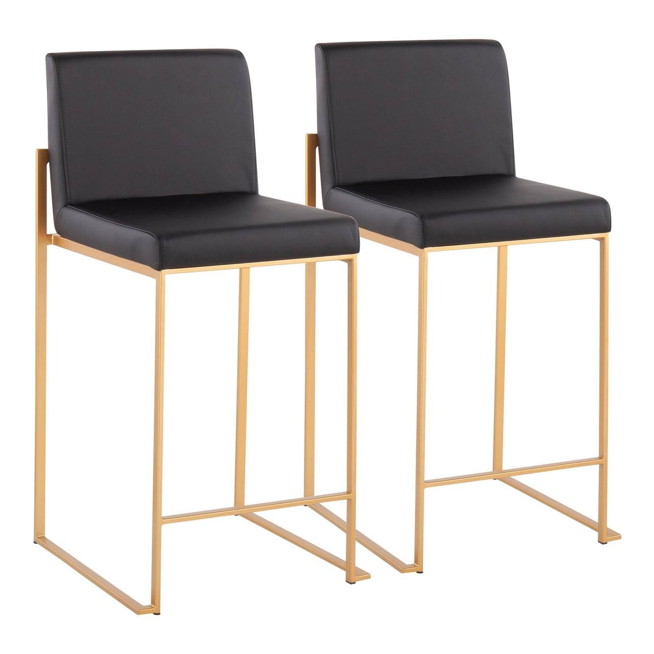 Fuji High Back Fixed-Height Counter Stools – Set of 2 (Gold Steel & Black PU)