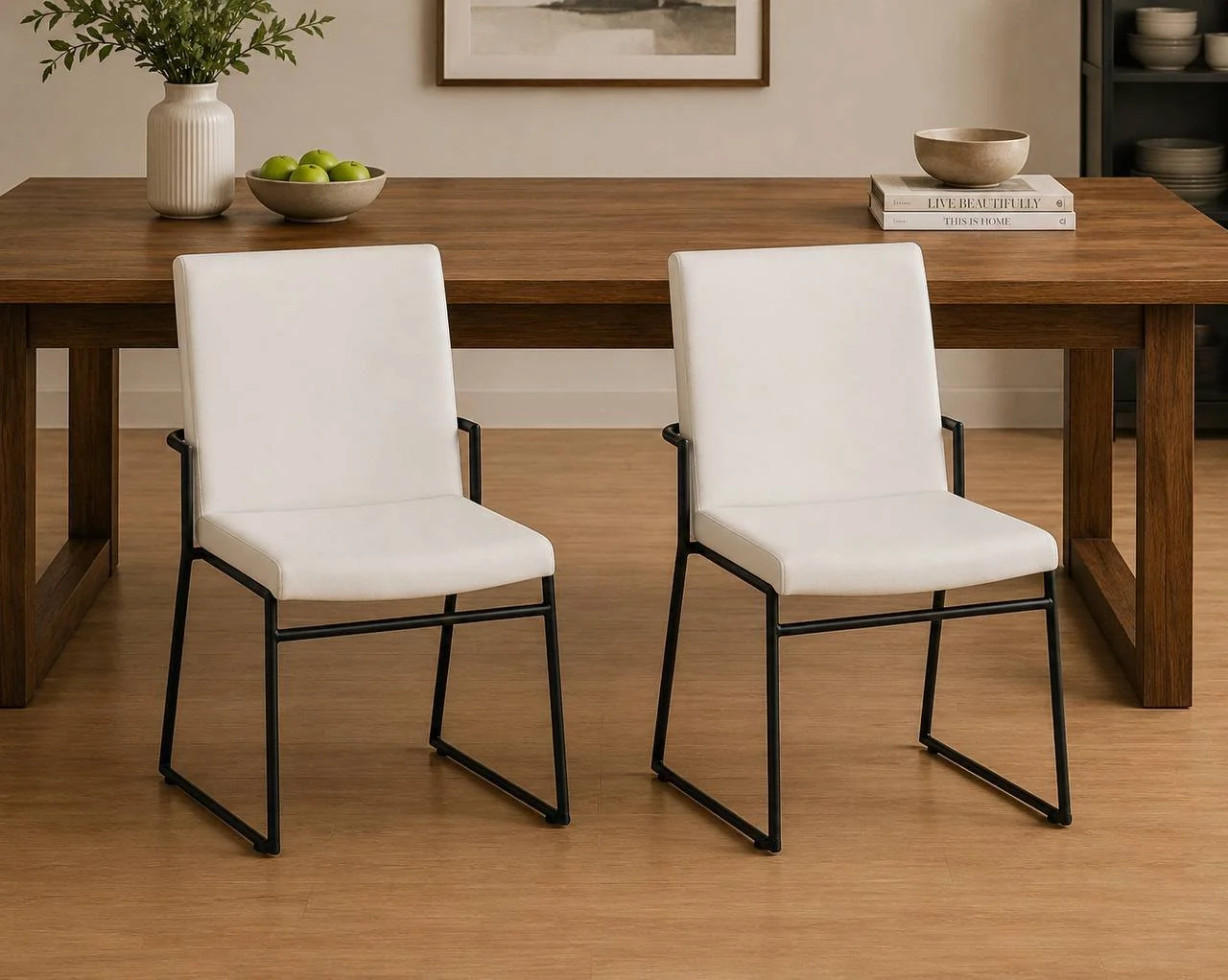 Dutchess Dining Chair – Set of 2 (Black Metal & White PU)