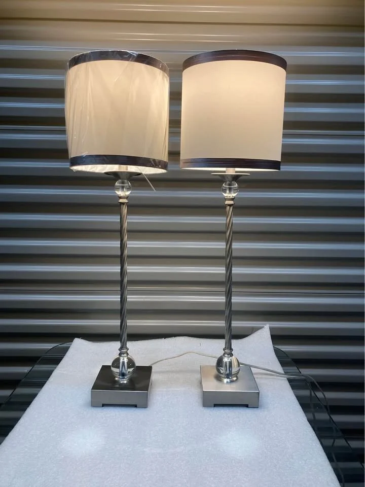 Brushed Nickel Buffet Table Lamp – Set of 2 (Brushed Nickel & White Silk Shade)