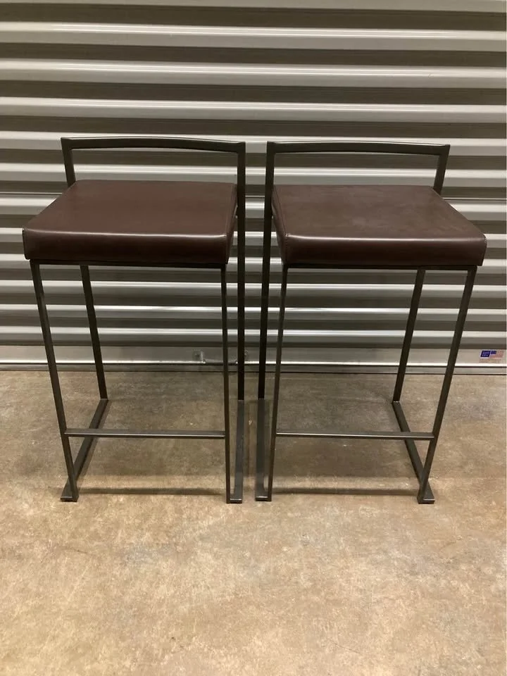 26″ Fuji Counter Stool – Set of 2 (Brown Faux Leather & Antique Metal)