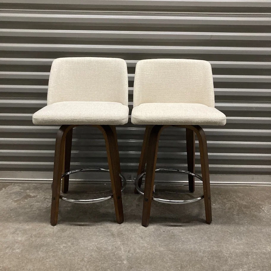 Toriano 24.25” Counter Stools – Cream Fabric, Walnut Wood & Chrome (Set of 2)