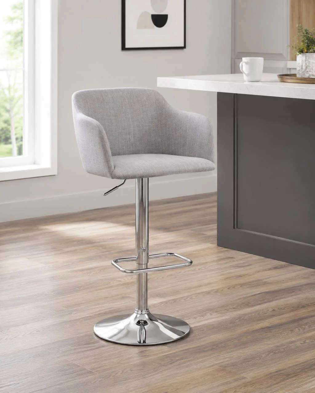 Daniella Adjustable Barstool (Chrome & Light Grey Fabric)