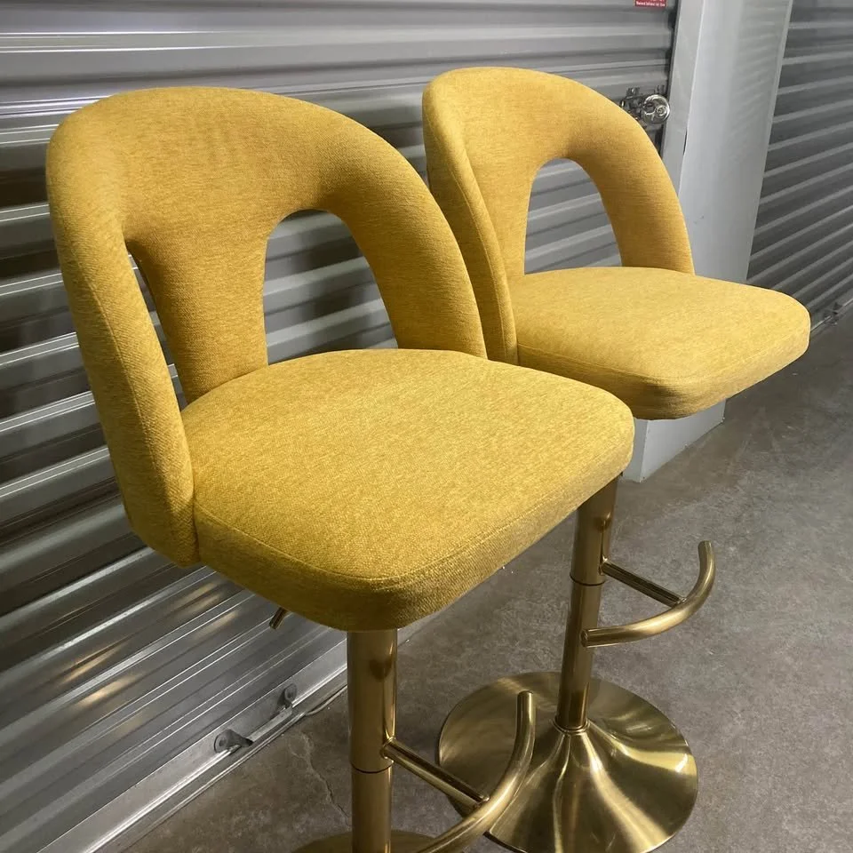 Marigold Yellow Fabric Barstool Gold Metal Frame