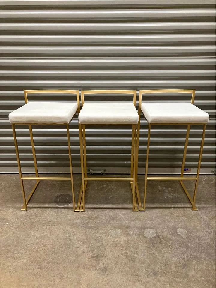 White Velvet Barstool Gold Metal Frame