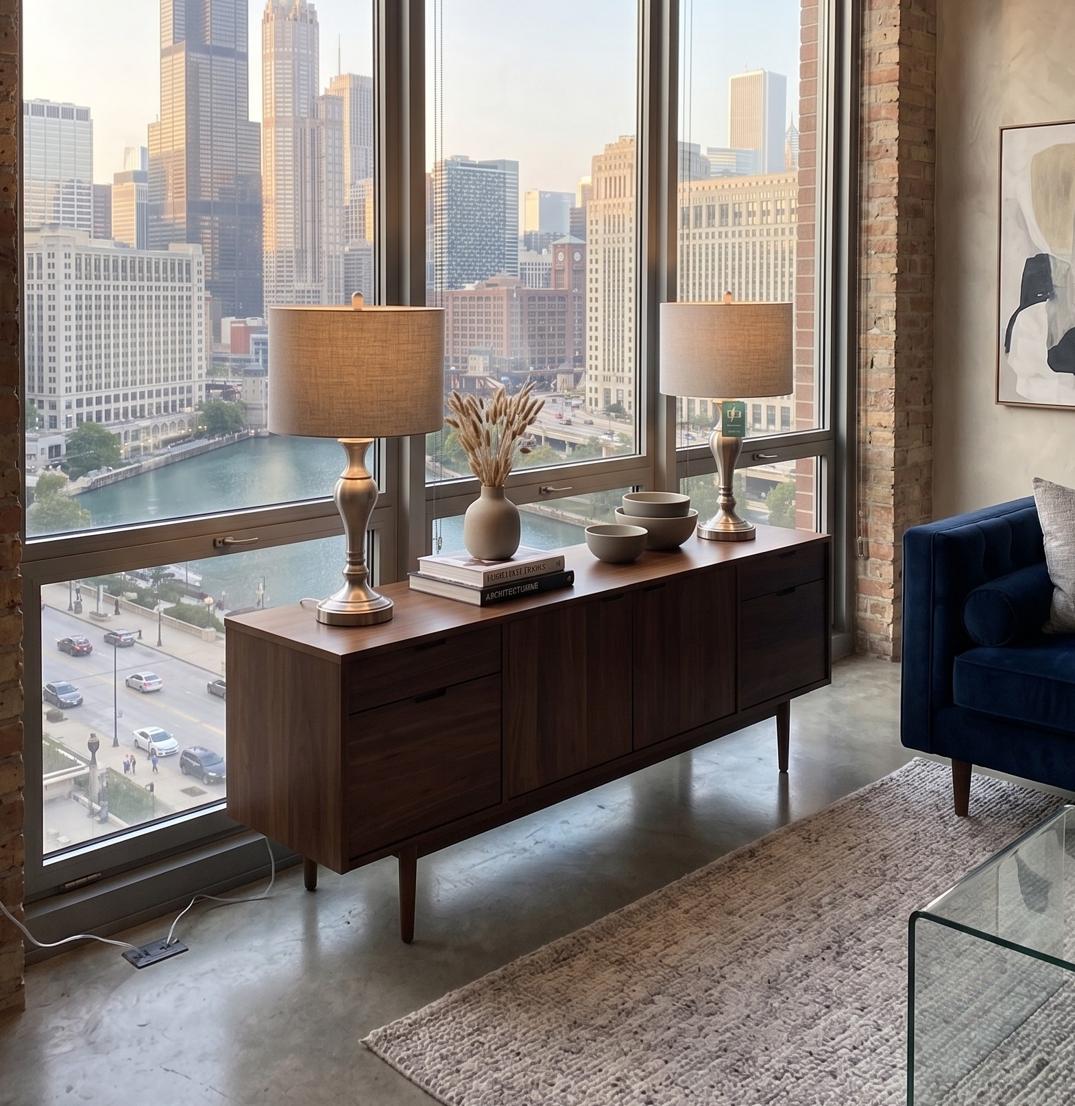 Brushed Nickel Table Lamps with Grey Linen Shades – Set of 2 | USB Charging Port
