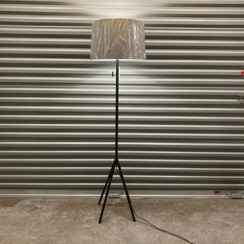 Mateo Tripod Floor Lamp – 63.5″ (Black Metal & Textured Brown Shade)