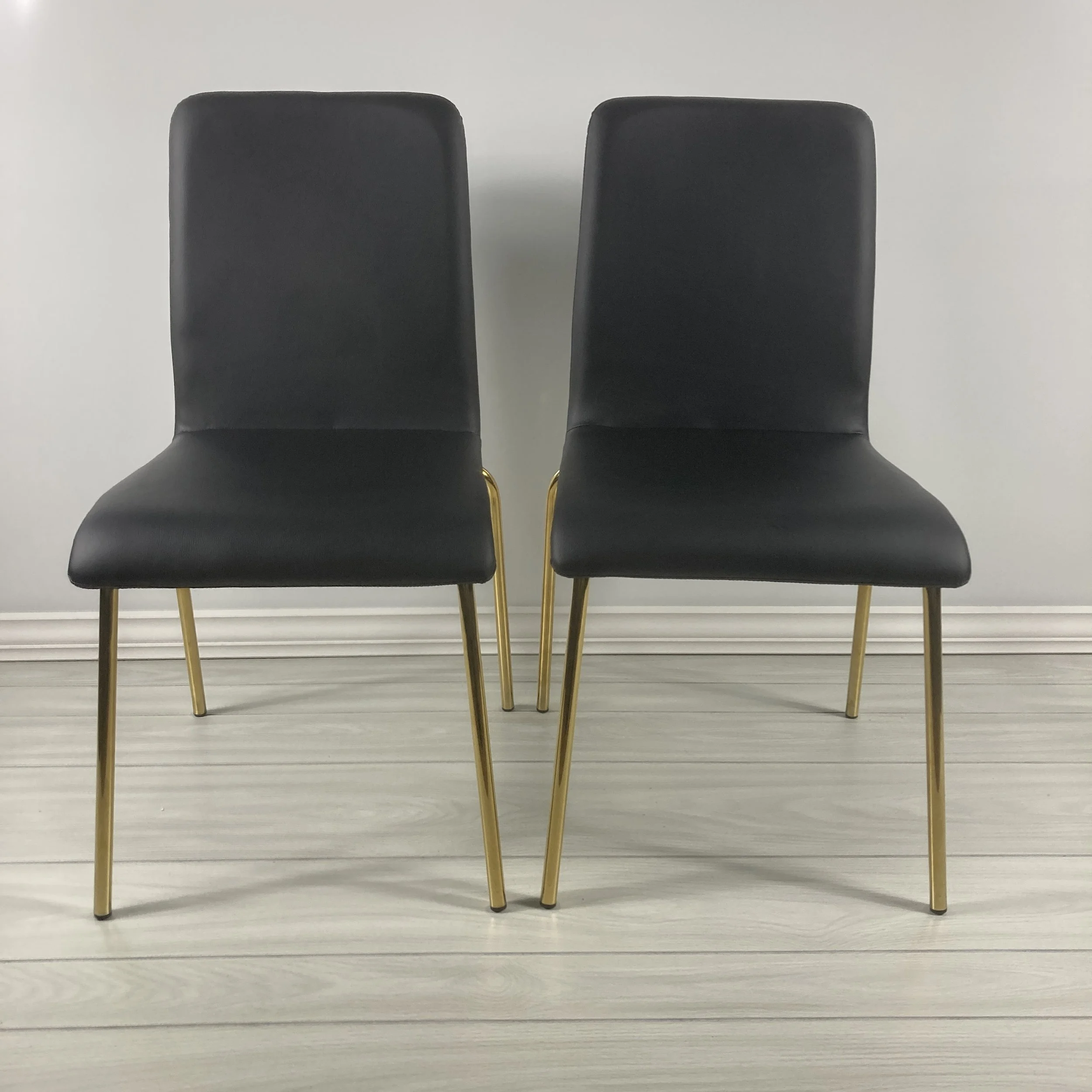 Set of 2 - Pebble Dining Chairs - Black Faux Leather & Gold Metal