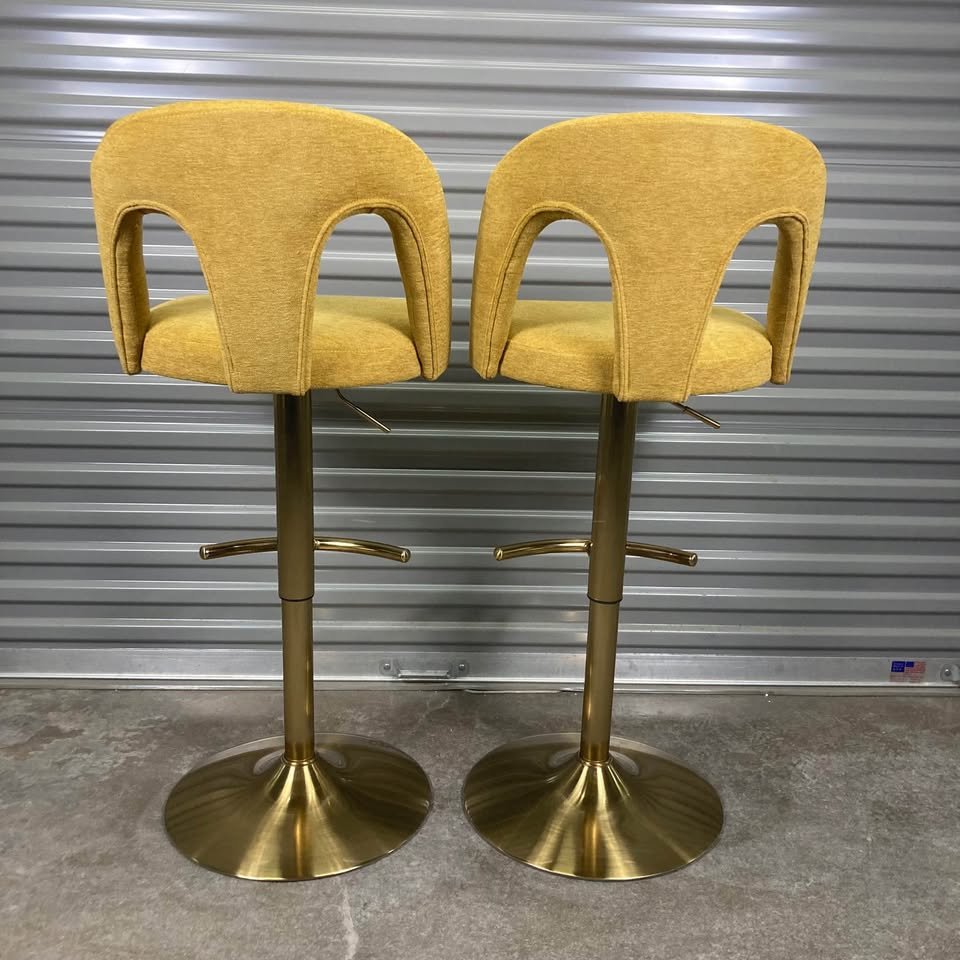 Gold Metal Barstool Marigold Fabric Seat