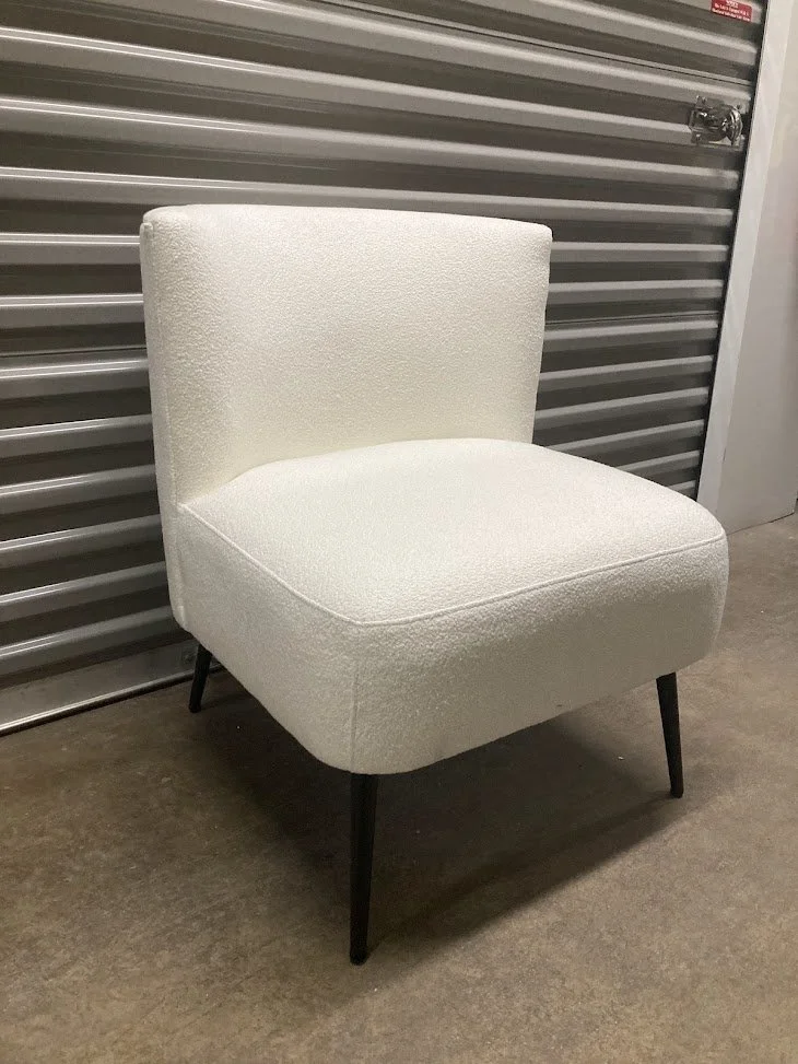 White Sherpa Accent Slipper Chair with Black Metal Frame