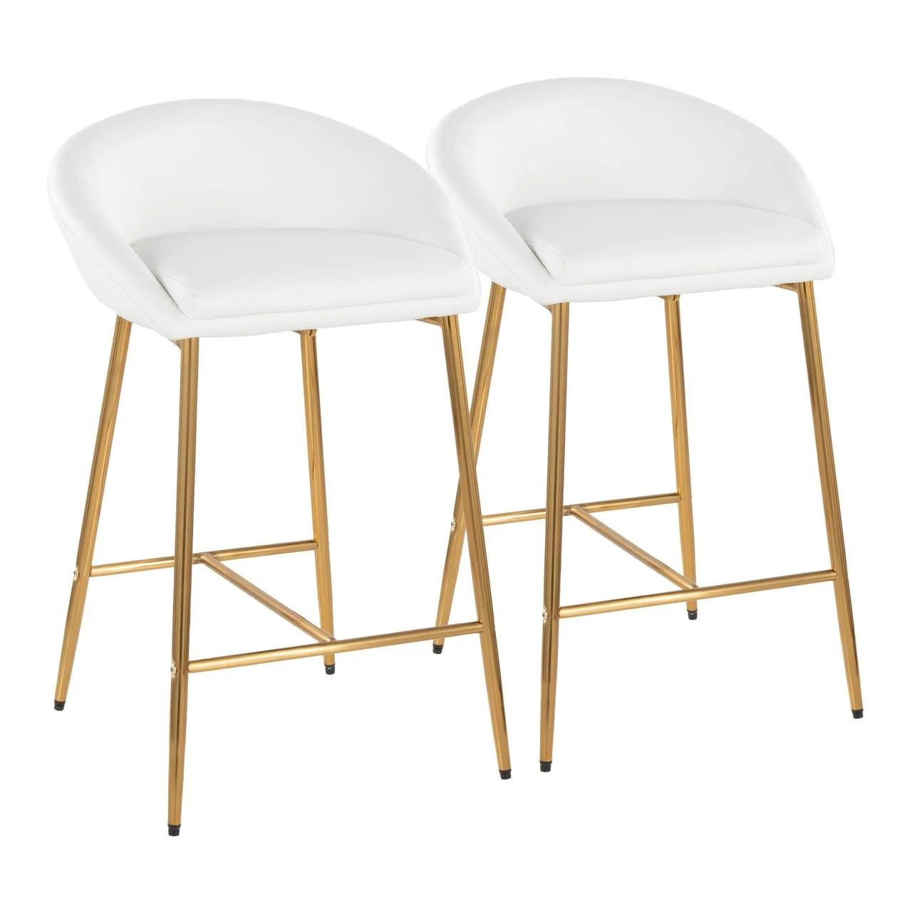 Matisse 26" Fixed-Height Counter Stool – Set of 2 (White & Gold)