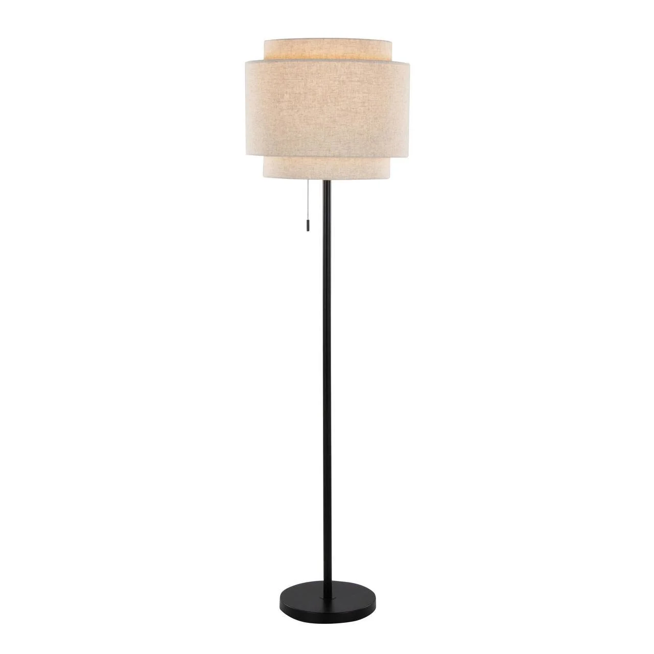 Tier 64" Metal Floor Lamp (Black Metal & Beige Linen)