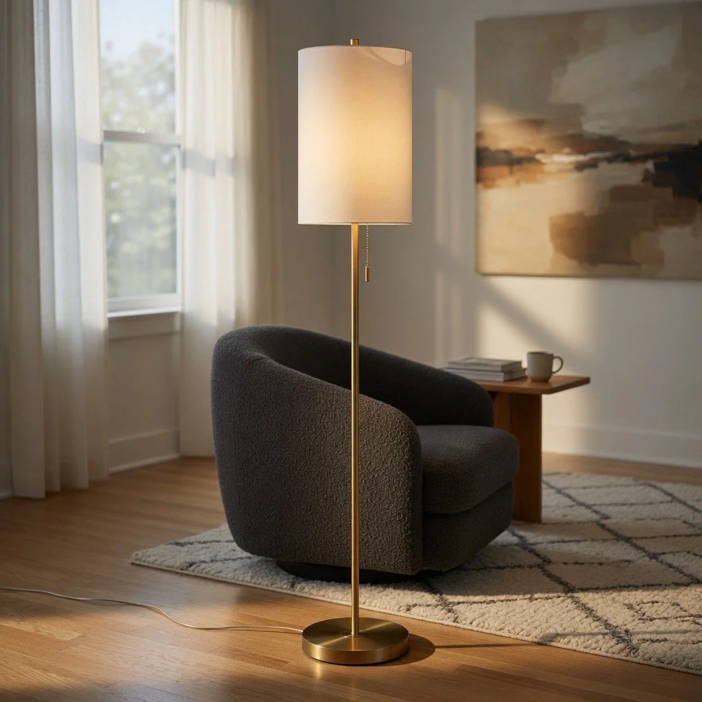 Bounty 62″ Metal Floor Lamp (Gold Metal & White Linen Shade)