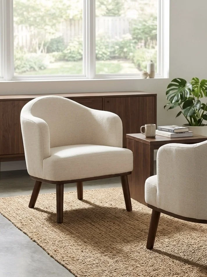 Ahoy Accent Chair (Cream Fabric & Walnut Wood)