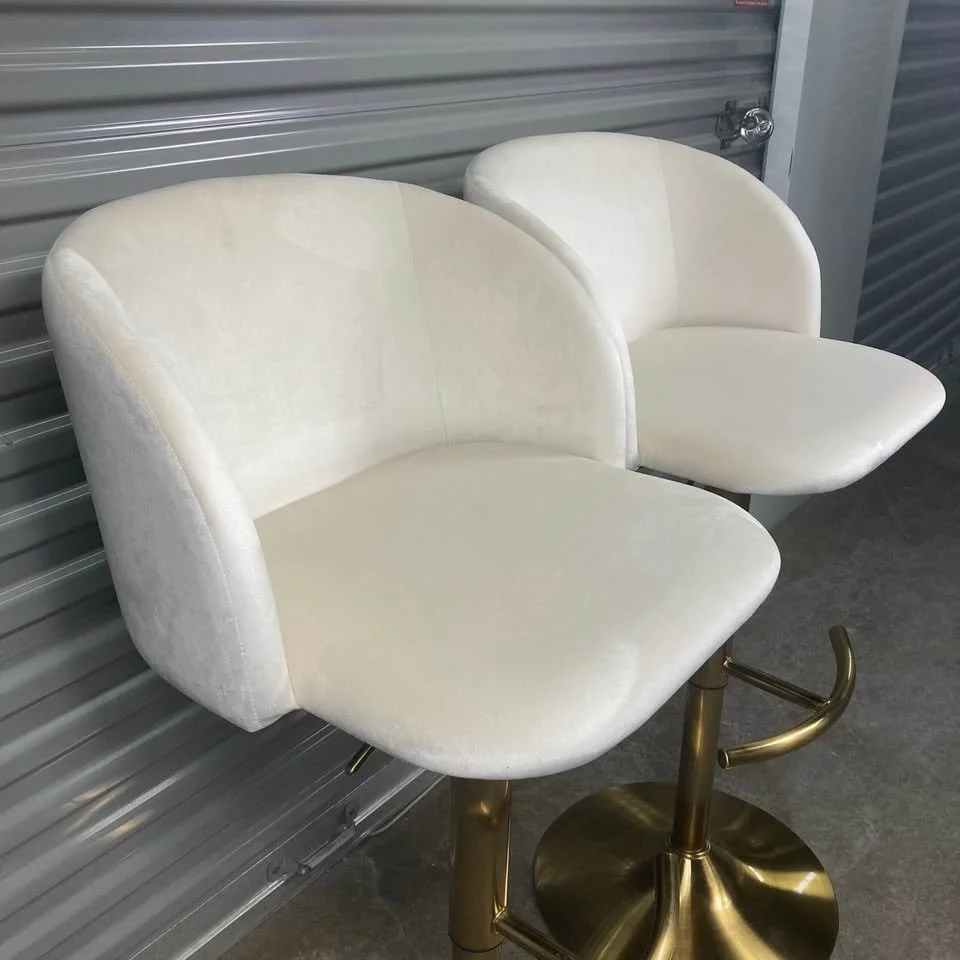 Cream Velvet Barstool Gold Metal Frame