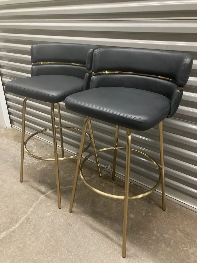 Black Faux Leather Bar Stool Gold Metal Frame