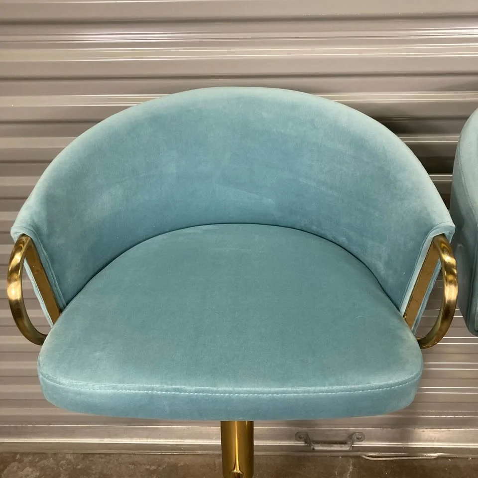 Stylish Bar Stool Light Blue Velvet Upholstery