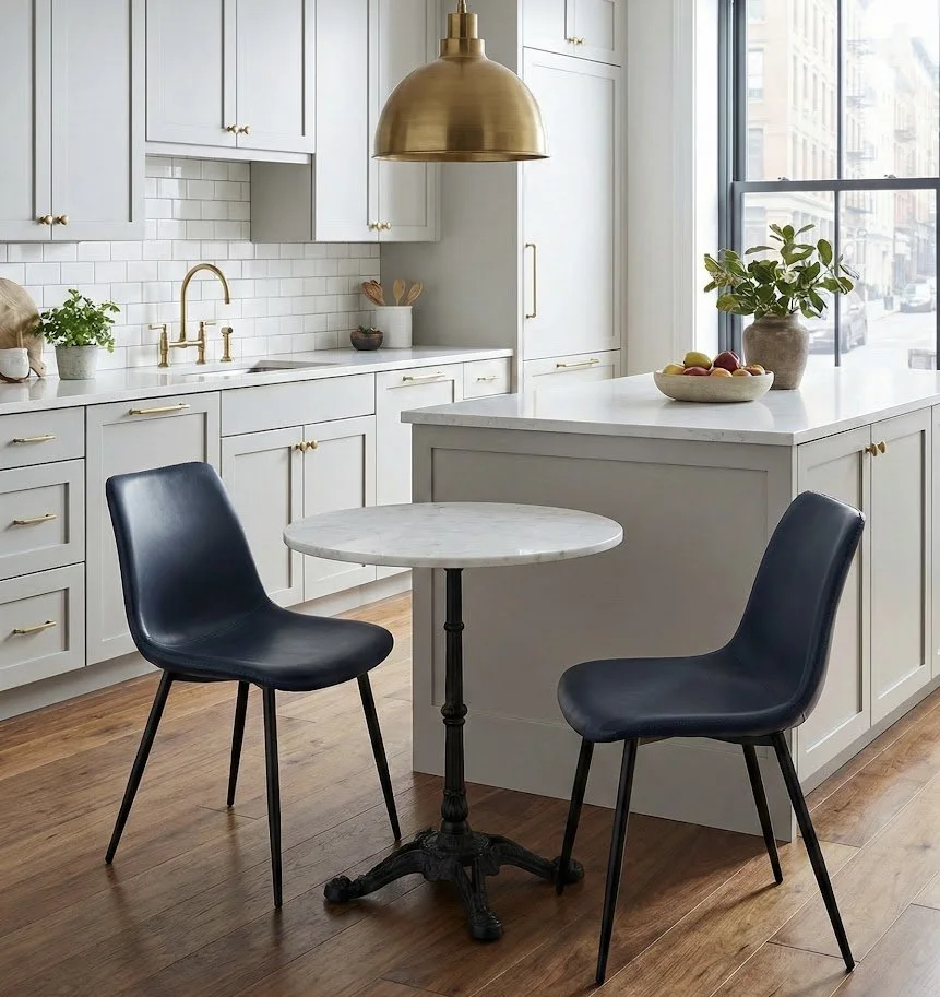 Durango Dining Chairs – Navy Blue Faux Leather & Black Metal (Set of 2)