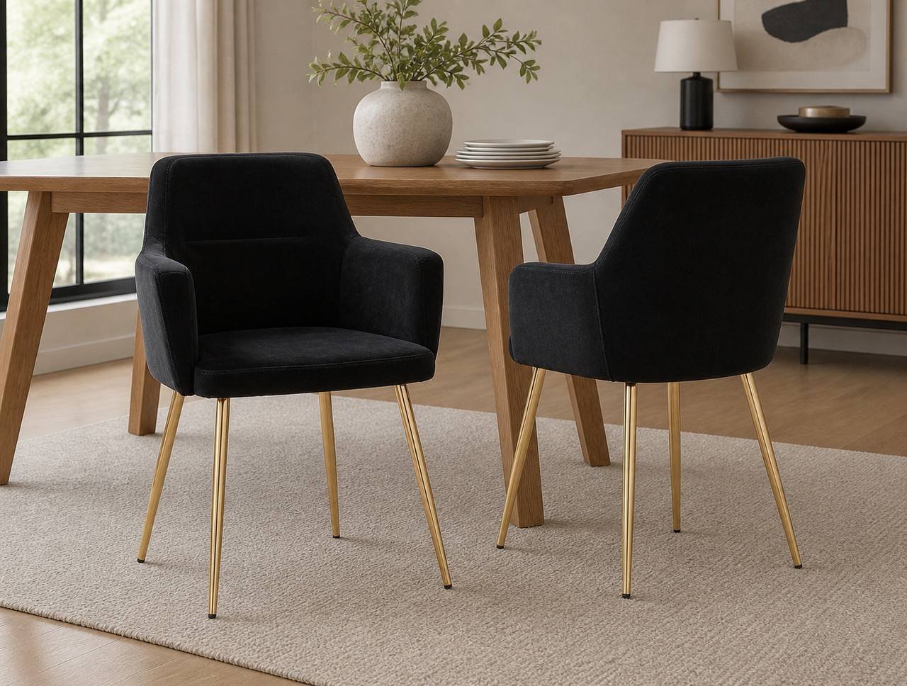 Andrew Chair – Set of 2 (Black Velvet & Gold)