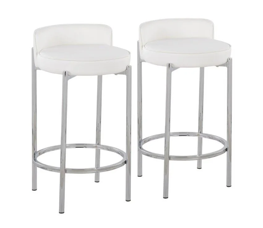 Chrome & White Counter Stools – 26" Fixed Height Set of 2