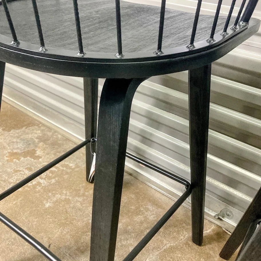black wood seat detail on Winston counter stool