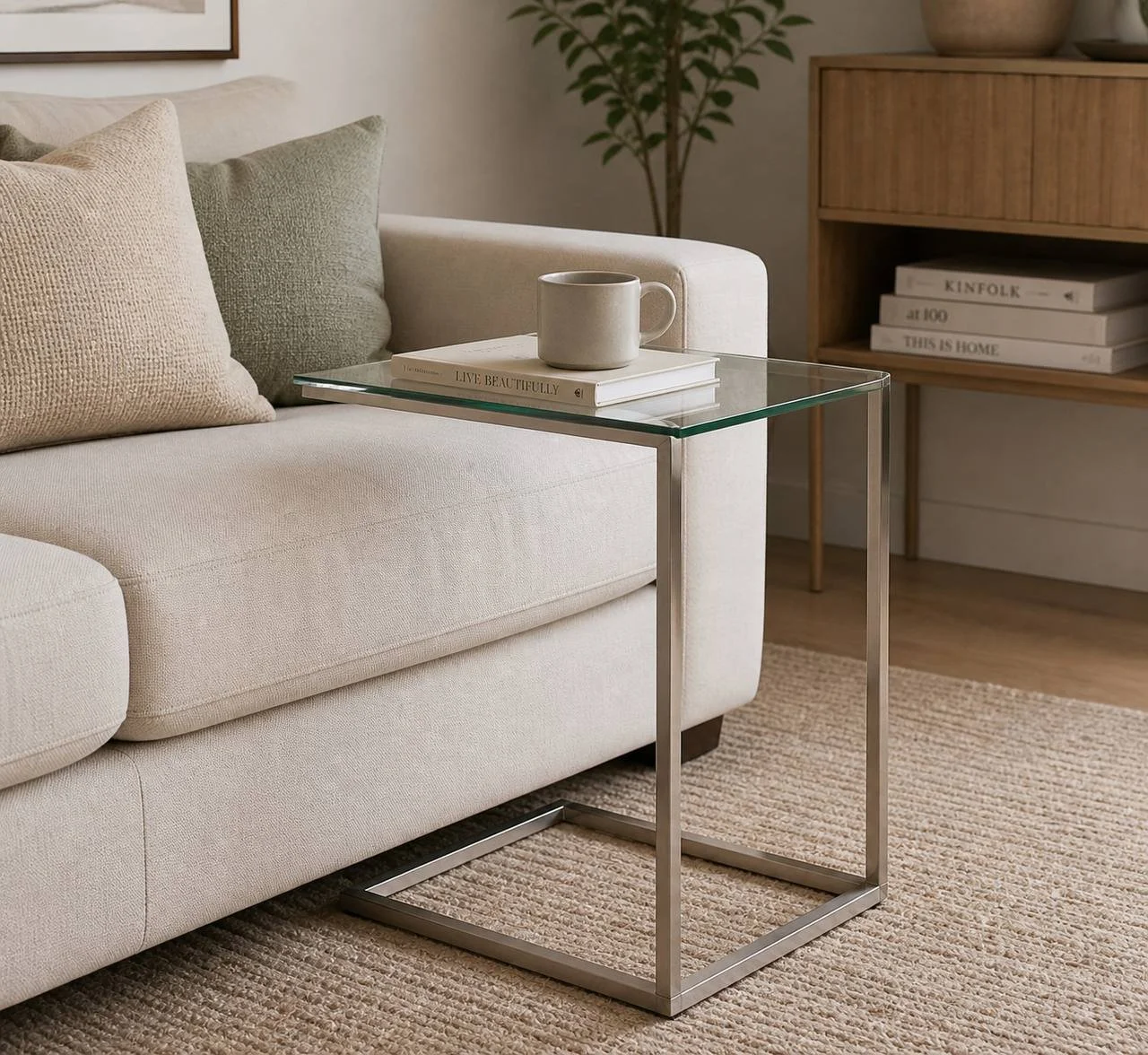 Zenn End Table (Stainless Steel & Glass)