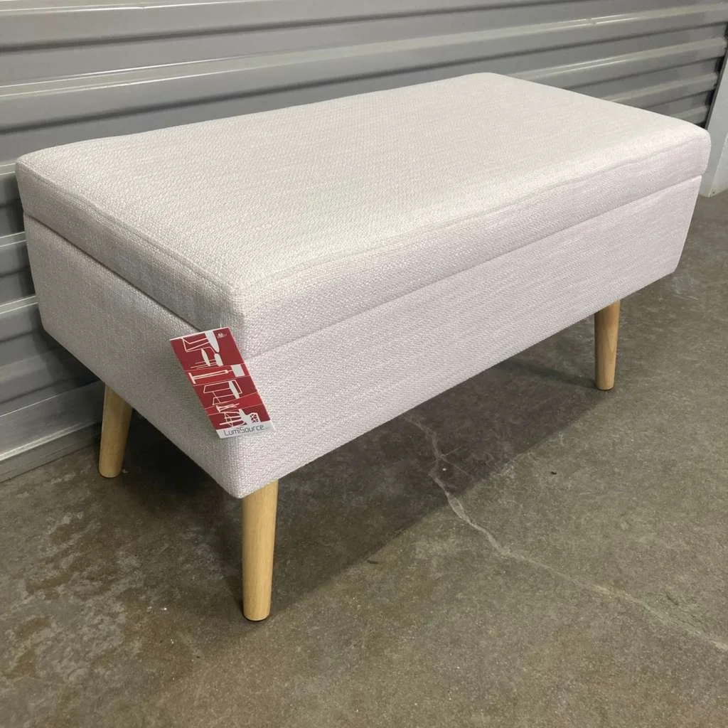 Storage Bench – Beige Fabric & Natural Wood | Modern Entryway Bench