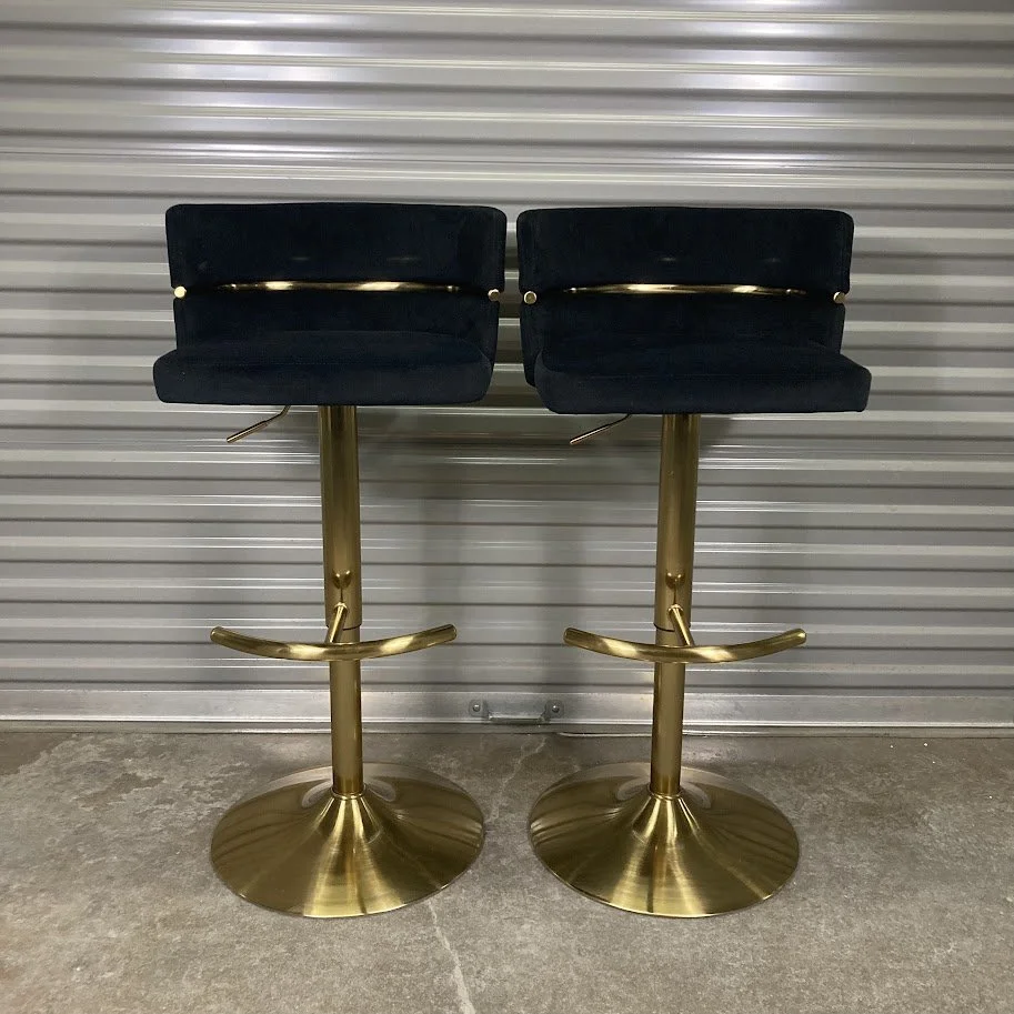 LumiSource Cinch black velvet and gold adjustable barstools set of 2