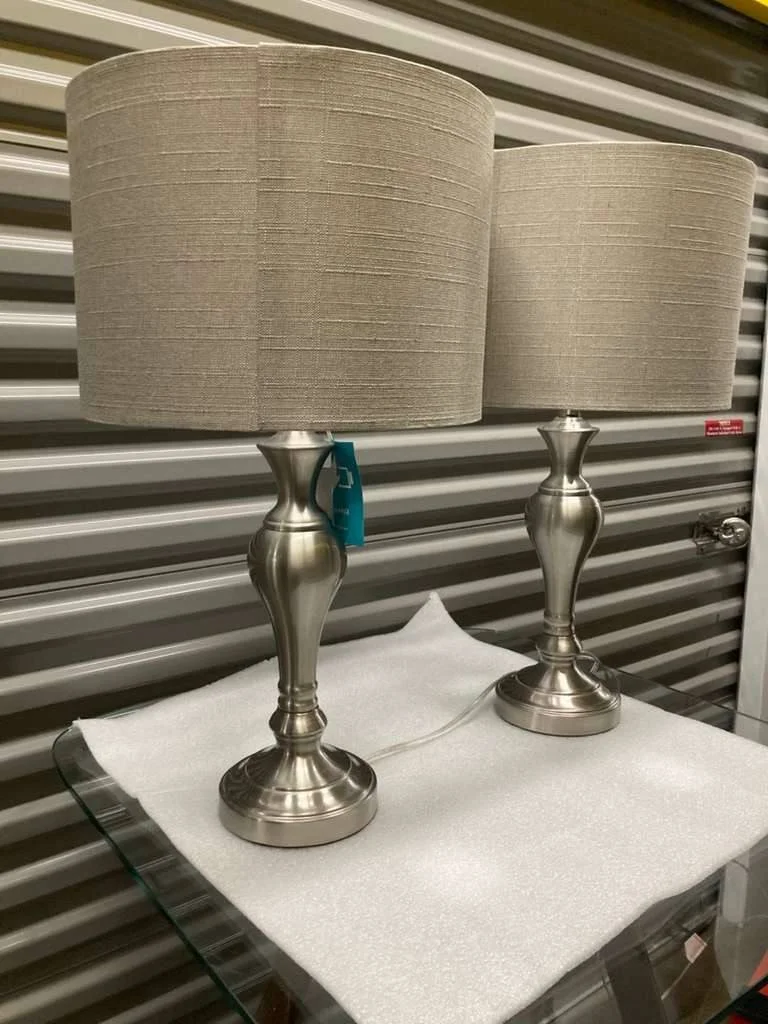 Brushed Nickel Table Lamp With Beige Linen Shade