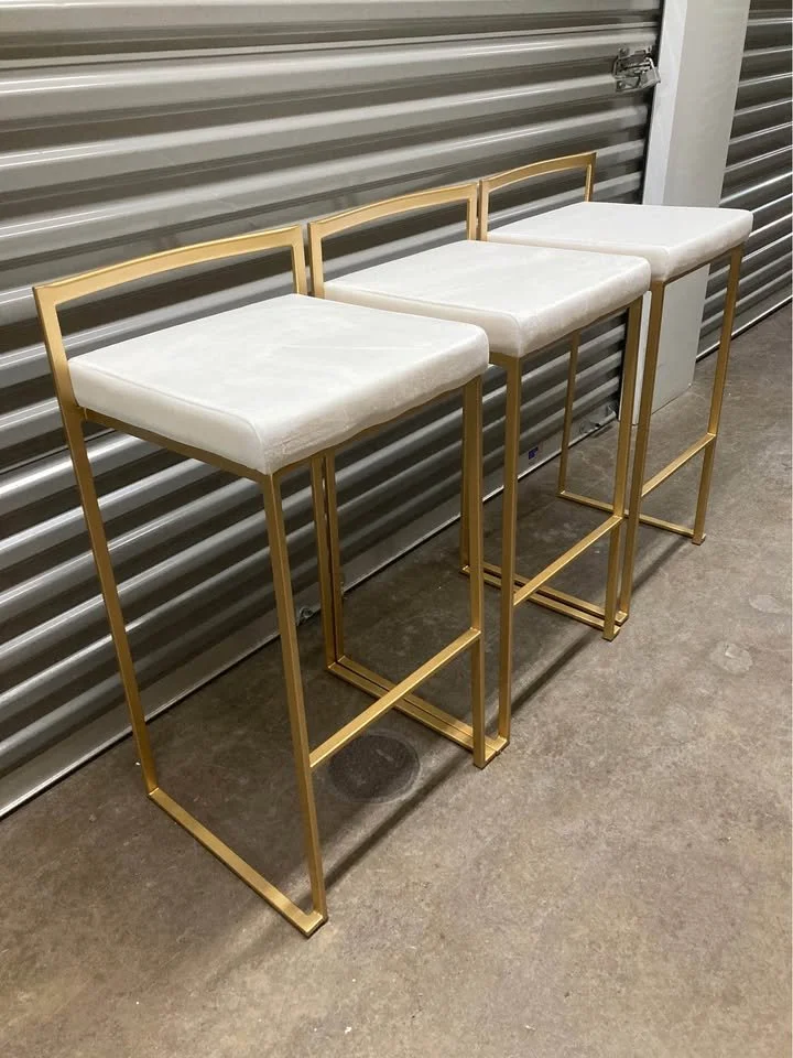 26" Fuji Counter Stools – Set of 3 (White Velvet & Gold Metal)