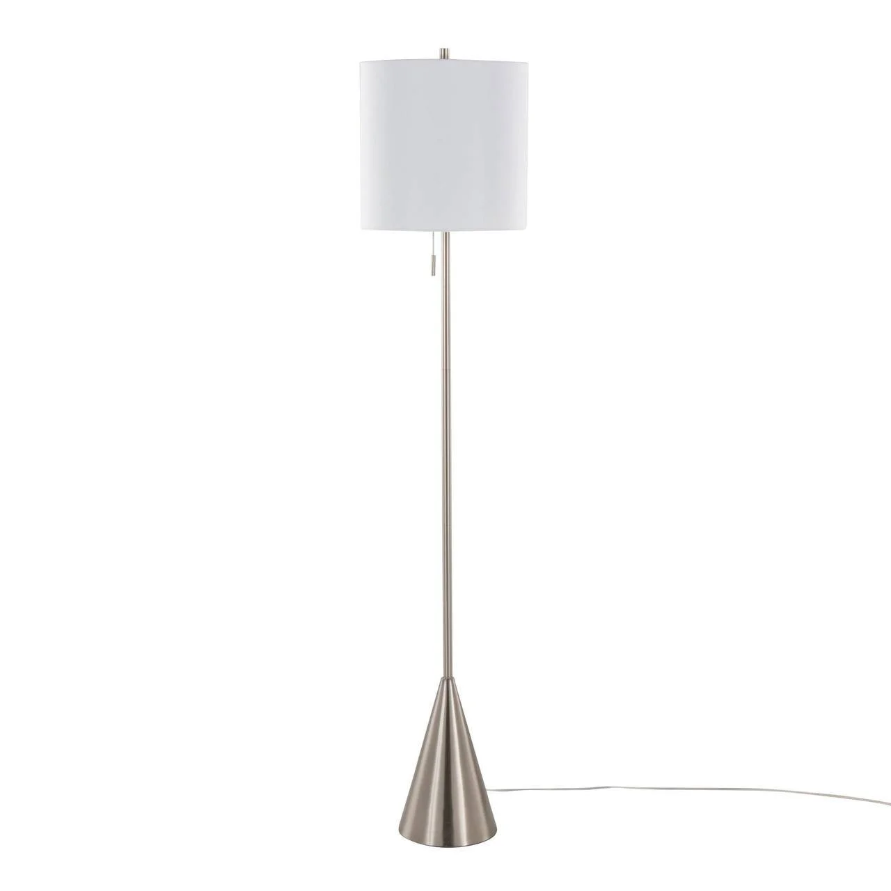 Cone 64” Metal Floor Lamp (Brushed Nickel & White Linen)