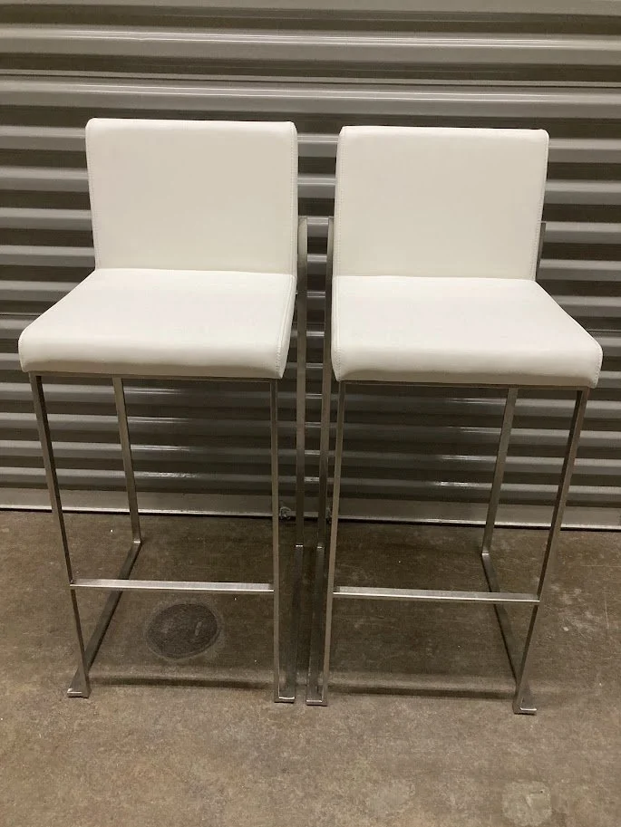 LumiSource 30 inch white faux leather bar stools with chrome frame set of 2