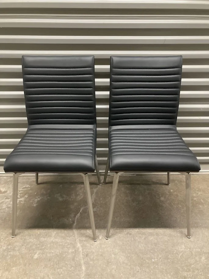 Black Faux Leather Dining Chair Walnut Wood Frame