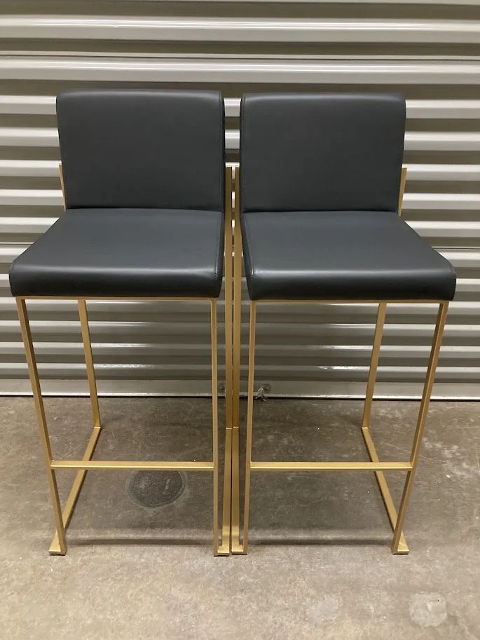 LumiSource Fuji 30 inch black faux leather bar stools with gold metal frame set of 2