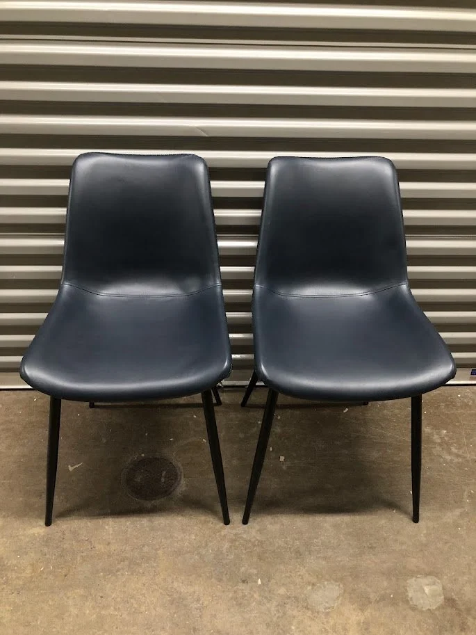 Durango navy blue faux leather dining chairs with black metal legs set of 2