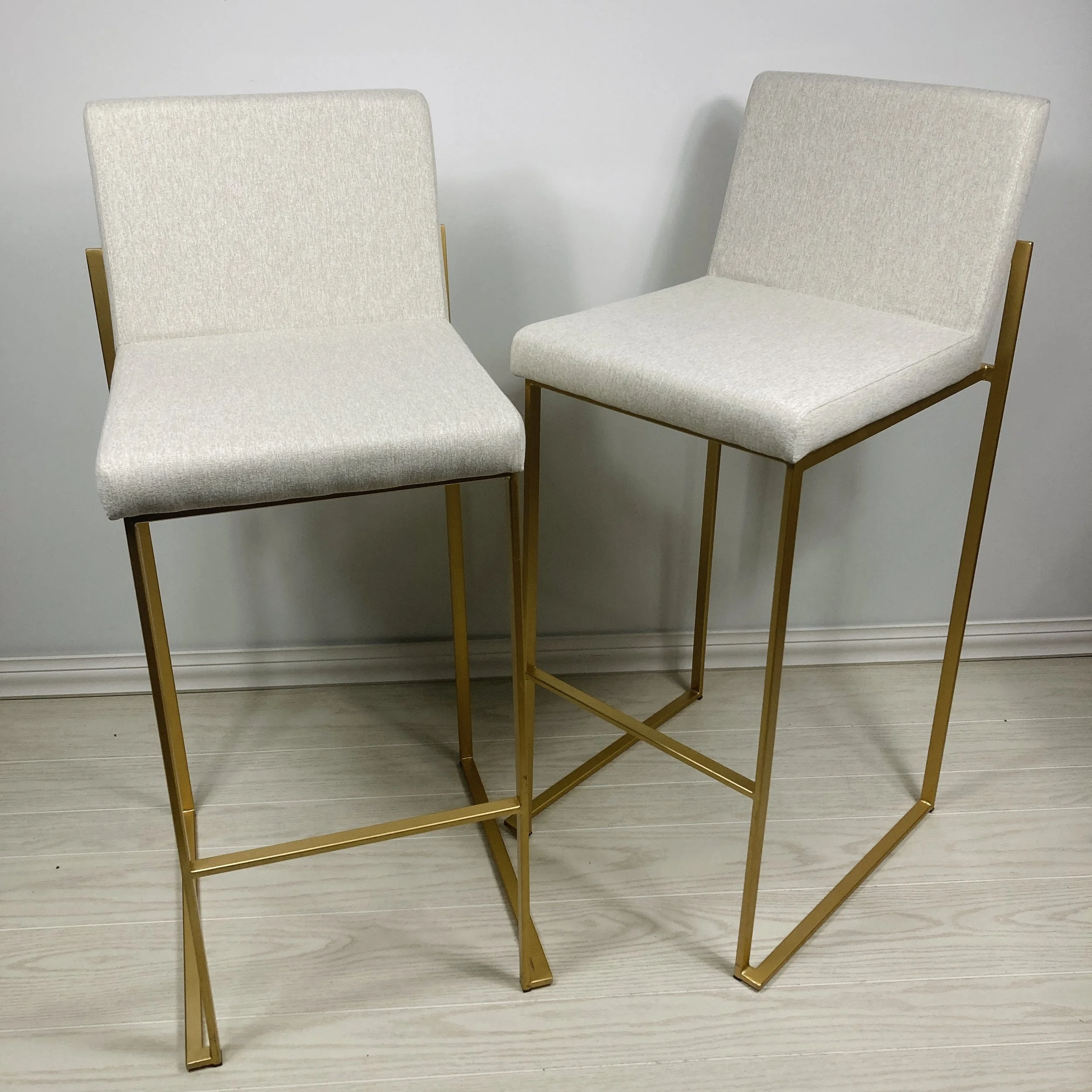 Cream Bouclé Fabric 30" Bar Stools with Gold Metal Frame – Set of 2