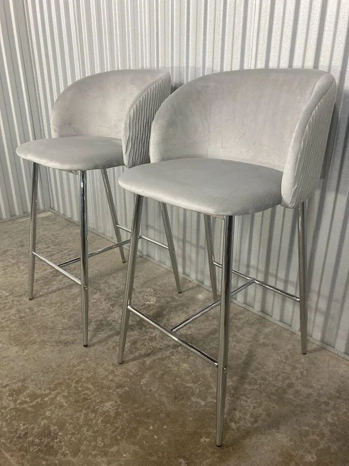 LumiSource Fran Pleated Waves silver velvet counter stools with chrome frame set of 2