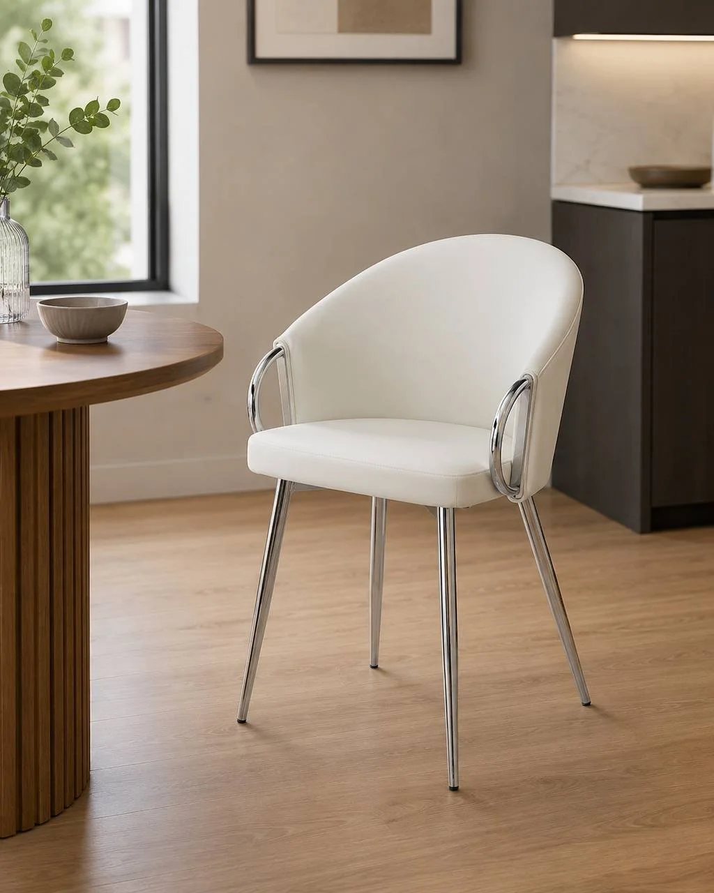 Claire Dining Chair (Silver Metal & White Faux Leather)