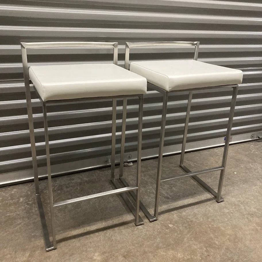 LumiSource Fuji white faux leather counter stools with brushed metal frame