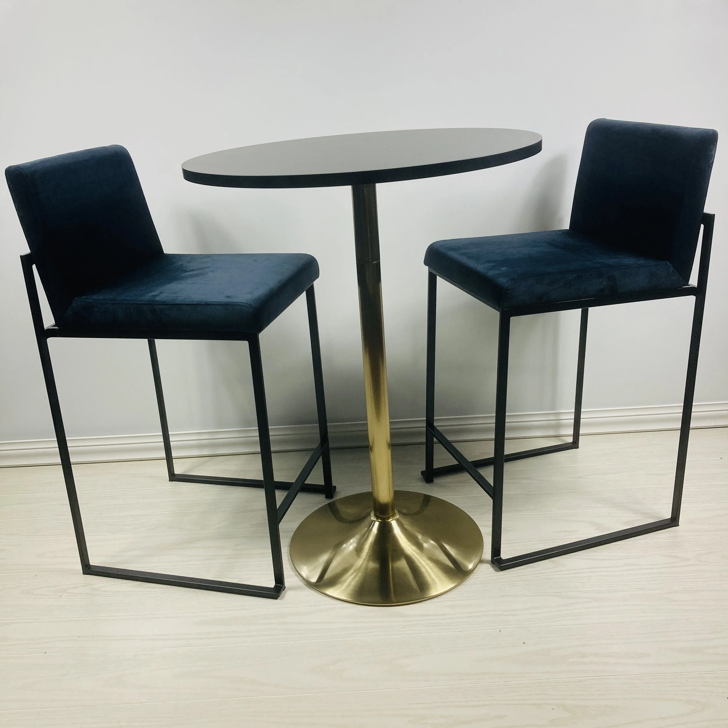 Black Adjustable Pub Table & Counter Stool Set | Black Velvet & Gold | 3-Piece
