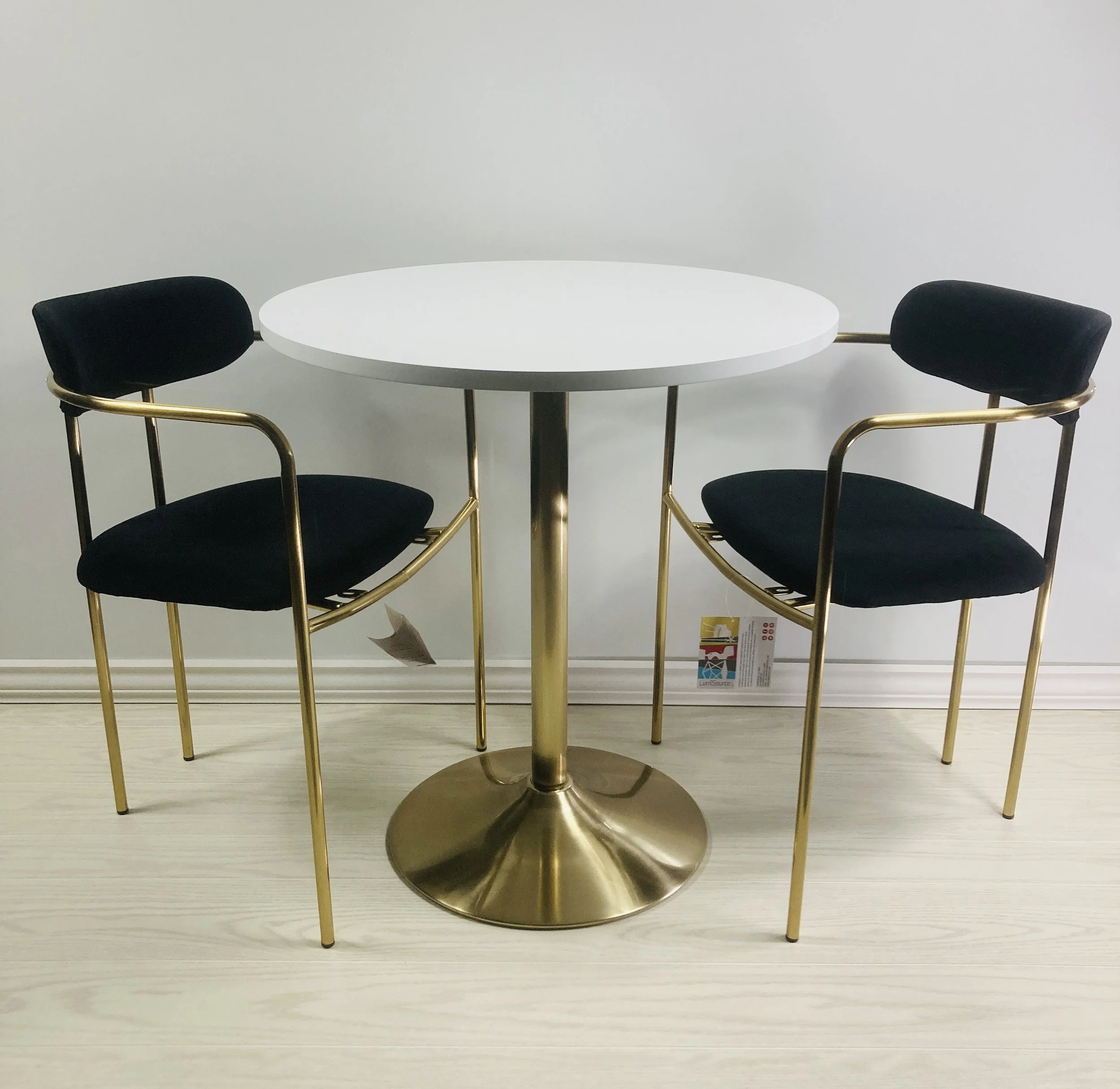 Demi Velvet Dining Chairs & Adjustable Dining Table – Black Velvet, Gold & White – 3-Piece Set