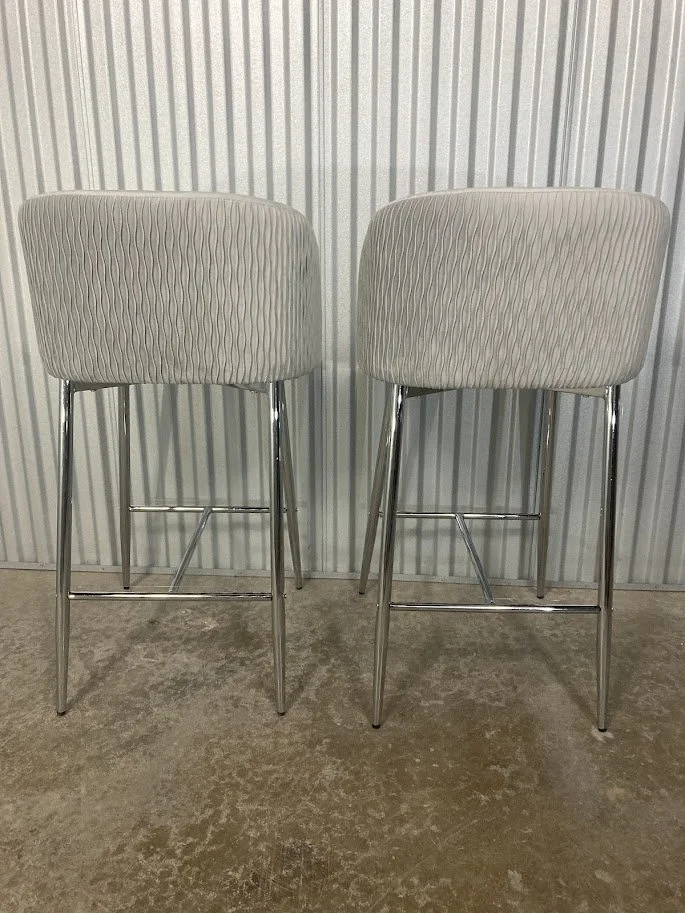 LumiSource Fran silver velvet counter stools styled at kitchen island