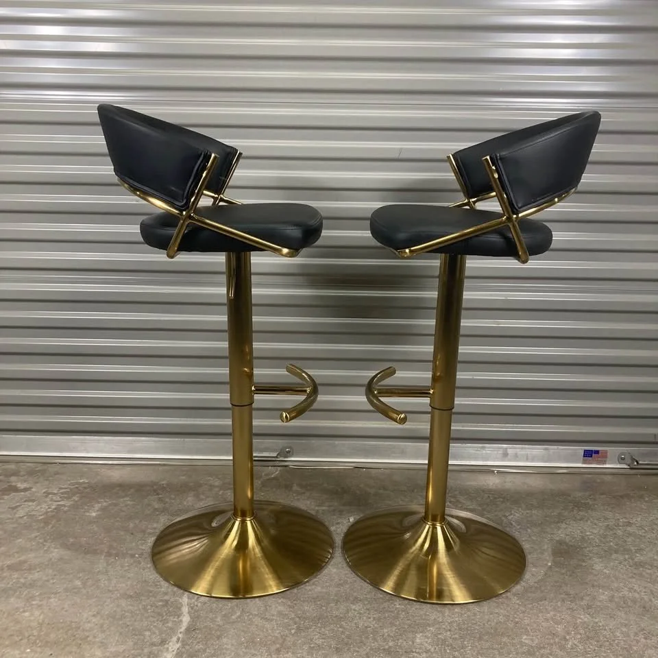 Stylish Bar Stool Black Faux Leather Upholstery