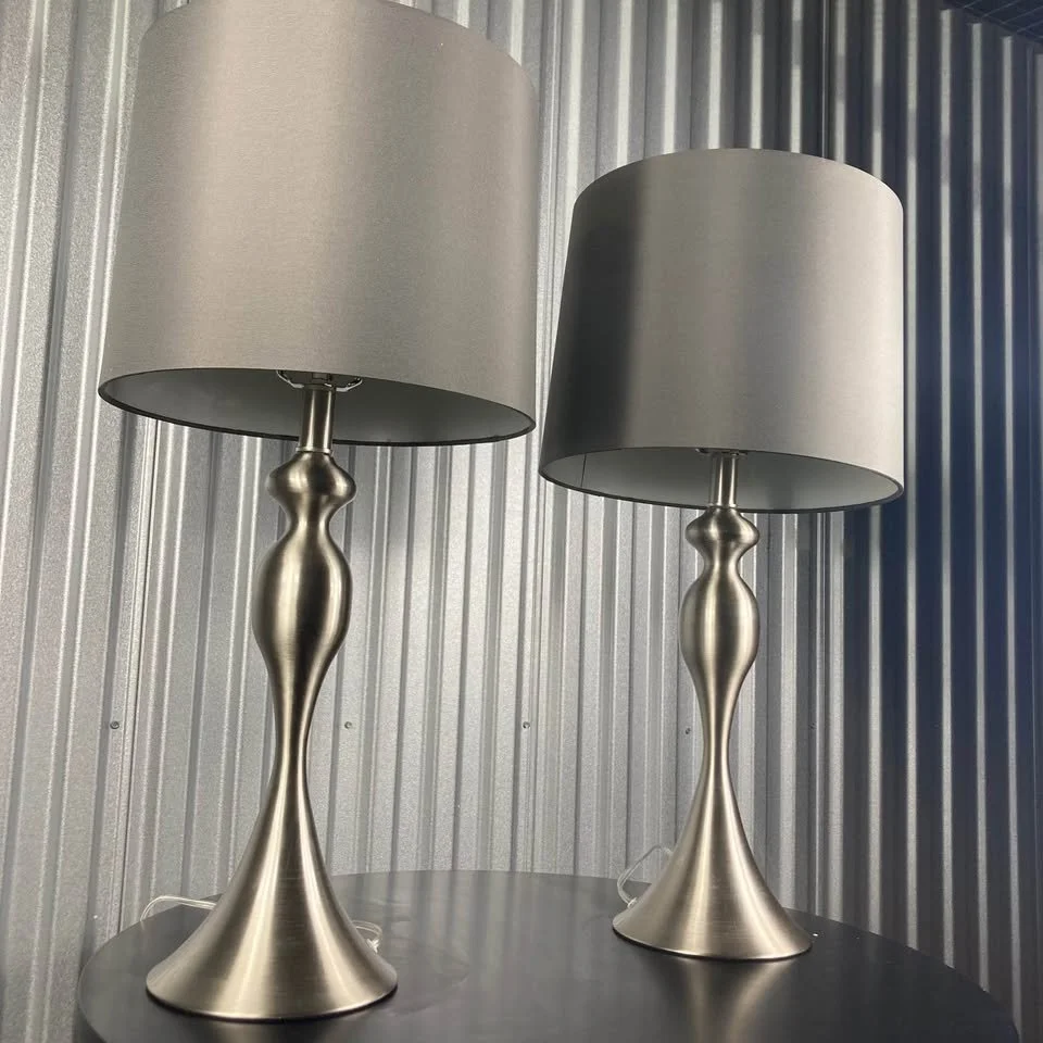 LumiSource Ashland table lamps with taupe satin drum shades