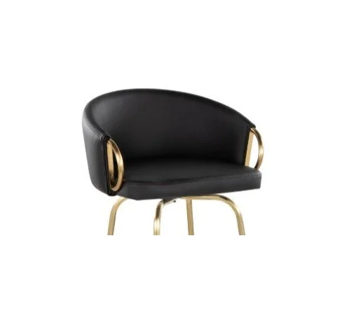 Black Faux Leather Upholstered Stool Seats with Gold Metal Frame | Set of 2