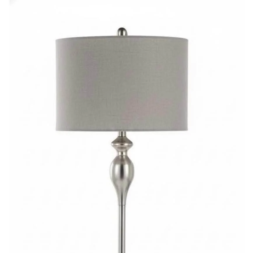 Brushed Nickel Floor Lamp With Grey Linen Shade