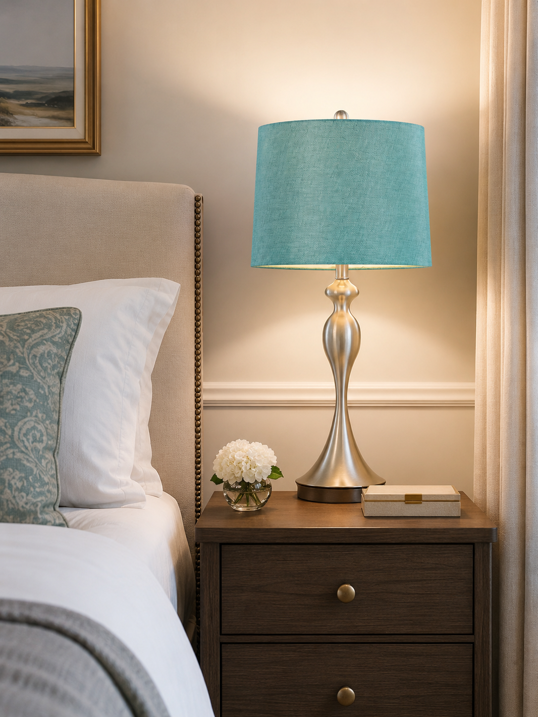 Ashland 27” Table Lamp Set (Set of 2) – Brushed Nickel & Turquoise Linen