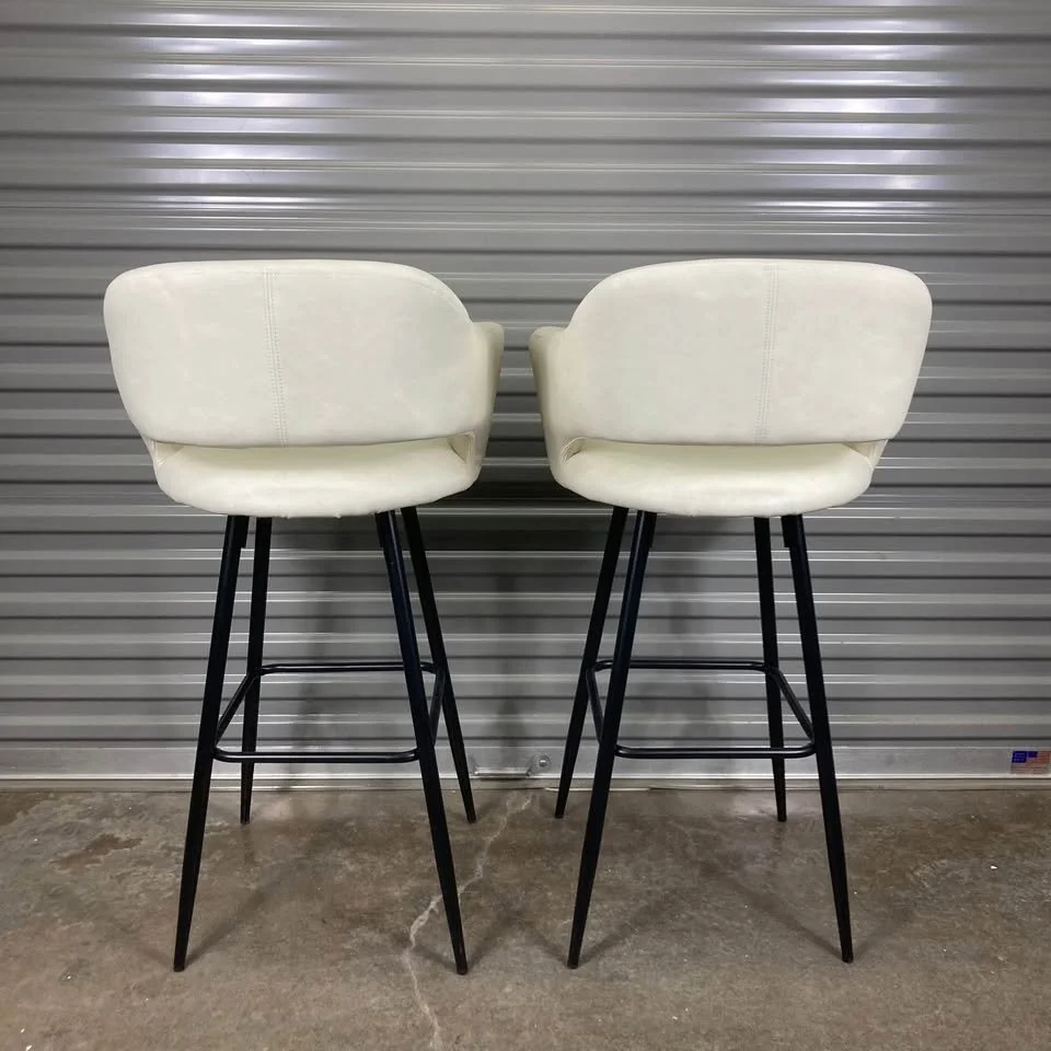 Contemporary Bar Height Stool White Faux Leather
