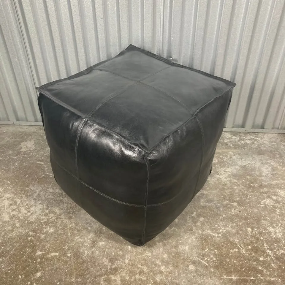 Leather Accent Ottoman Black Upholstery